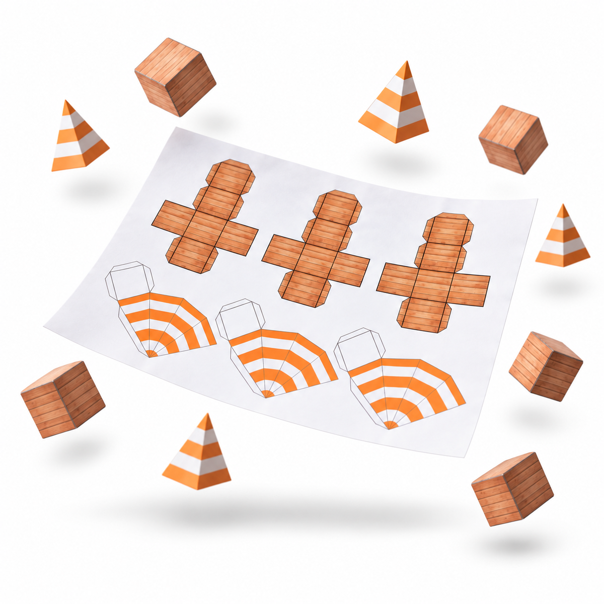 3D Paper Cones & Boxes Templates